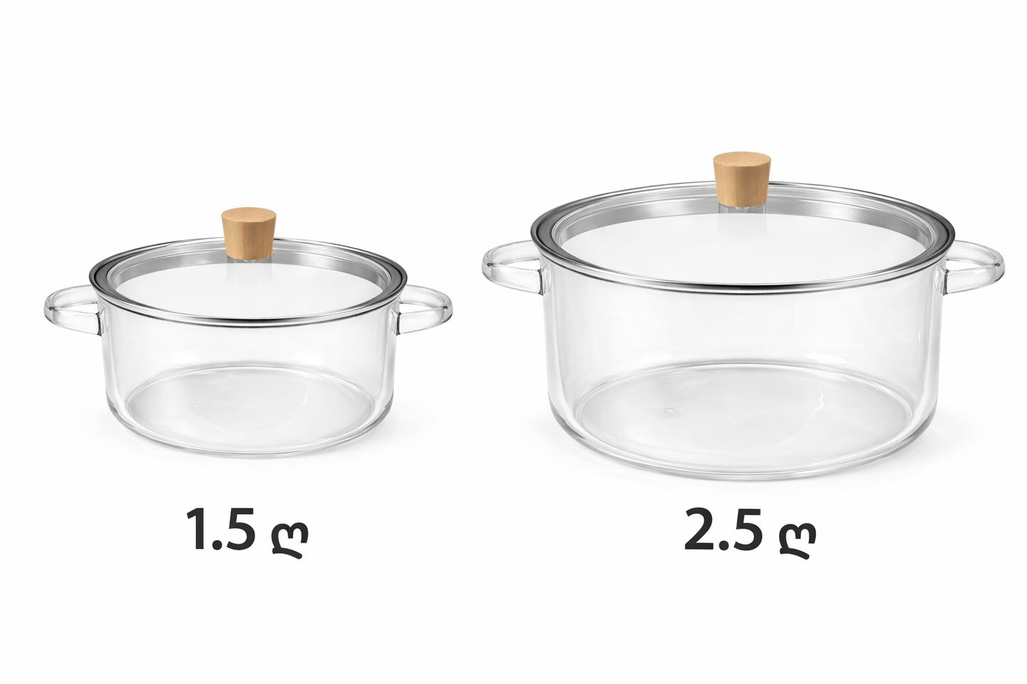 გამჭვირვალე ორმაგი მინის ქვაბი სახურავით – 1.5L / 2.5L