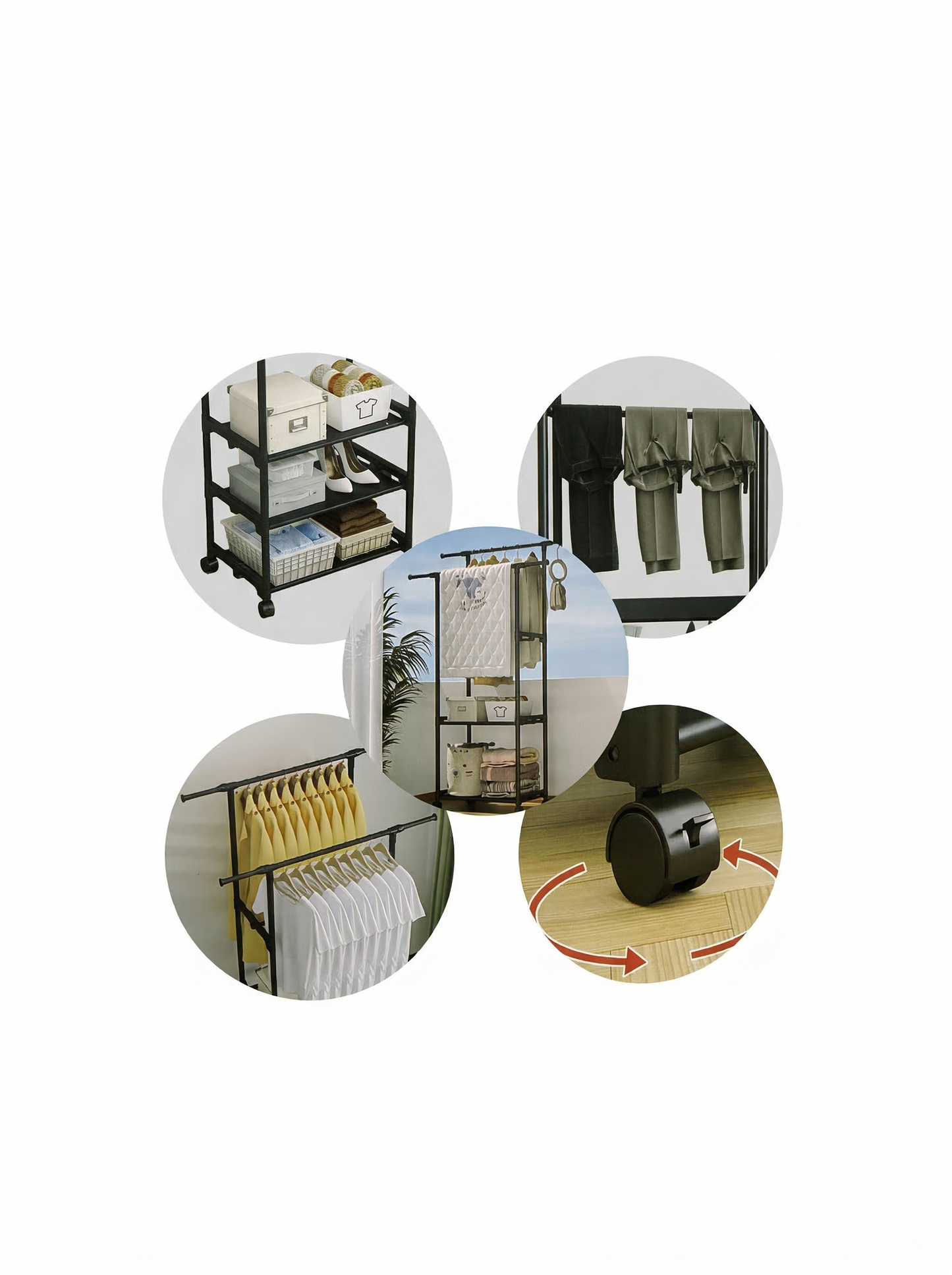 მეტალის ტანსაცმლის საკიდი-თარო ბორბლებით – მრავალფუნქციური Clothes Rack Organizer 3