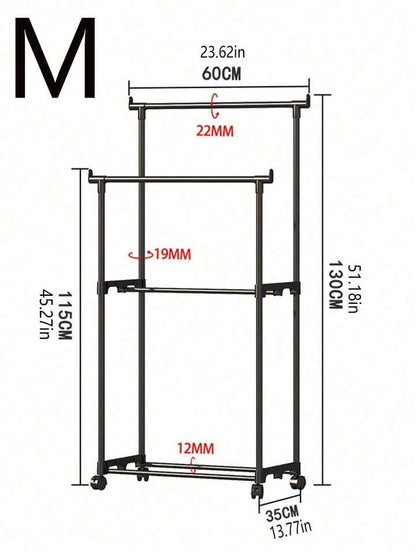 ორმაგი ტანსაცმლის საკიდი თარო ბორბლებით (მობილური სტენდი)