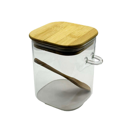 მინის ქილები (საშაქრე/სასუნელე) ბამბუკის თავსახურით