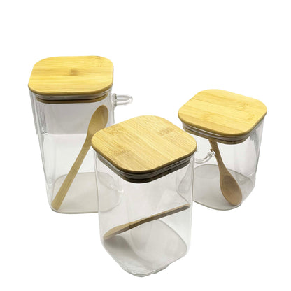 მინის ქილები (საშაქრე/სასუნელე) ბამბუკის თავსახურით