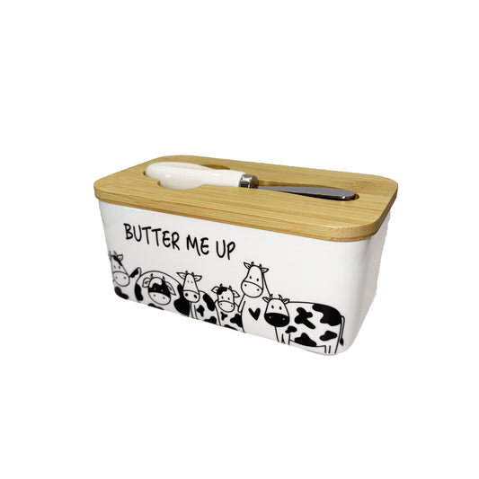 კერამიკის საკარაქე ხის თავსახურით და კარაქის დანით (16სმx9სმ, სიღრმე 7სმ, დანა 13სმ)